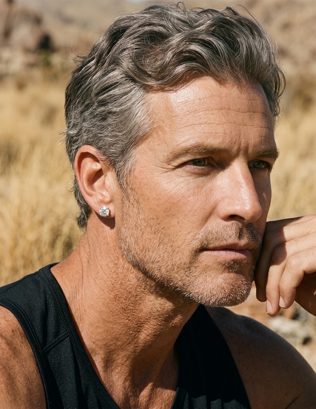 Model wearing a diamond stud earring