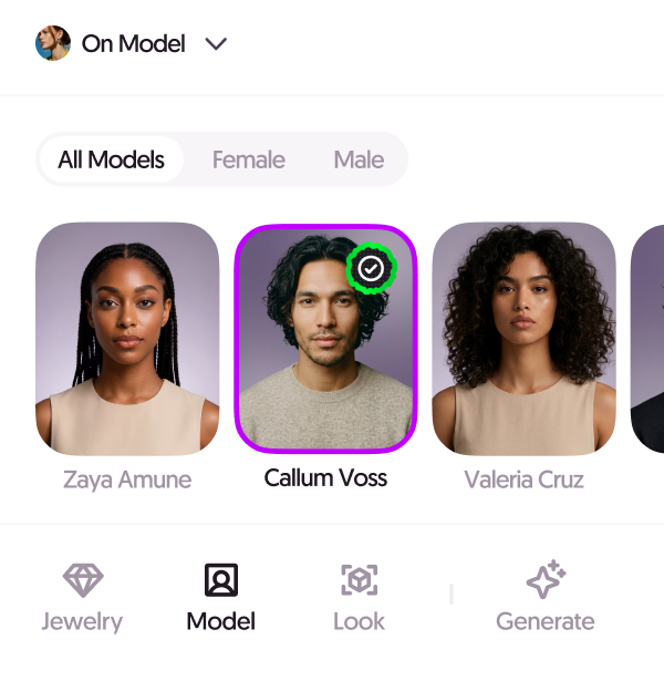 Choose your model. screen in the Gemzy app