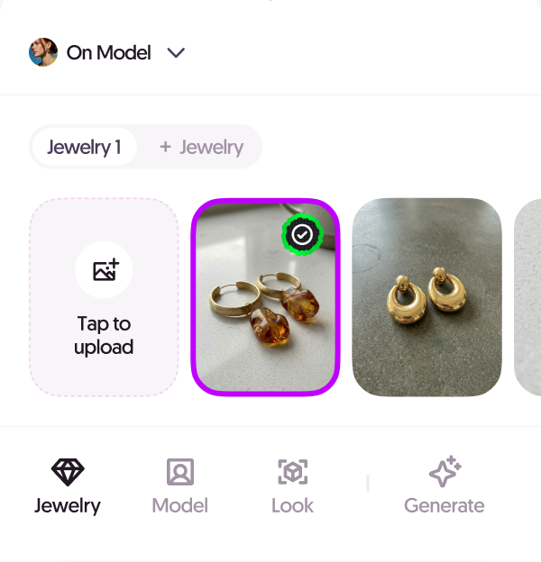 Upload your jewelry. screen in the Gemzy app